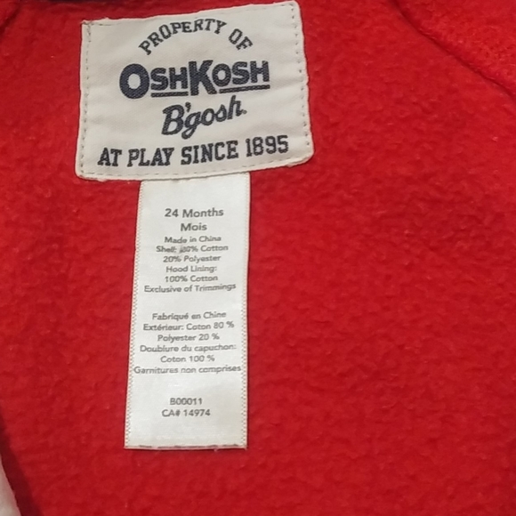 Red Oshkosh One Piece Sweat suit Romper Size 24 M - Picture 7 of 10